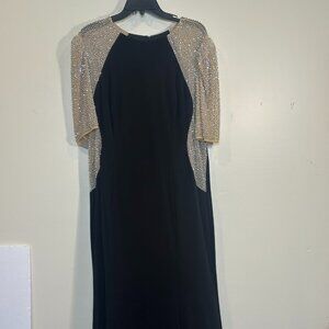 Xscape Caviar Beaded Mesh Short Sleeve Crew Neck Jersey Sheath Gown Size 14